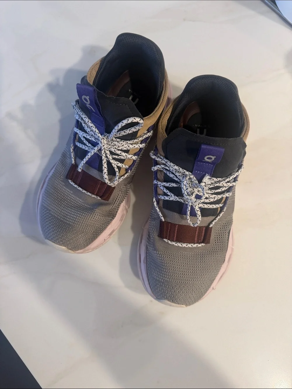 On Running Women's Knit Sneakers in Gray, Pink & Purple Accents